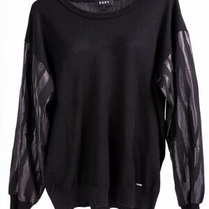 DKNY Black Sweater with shiny sleeves size Large